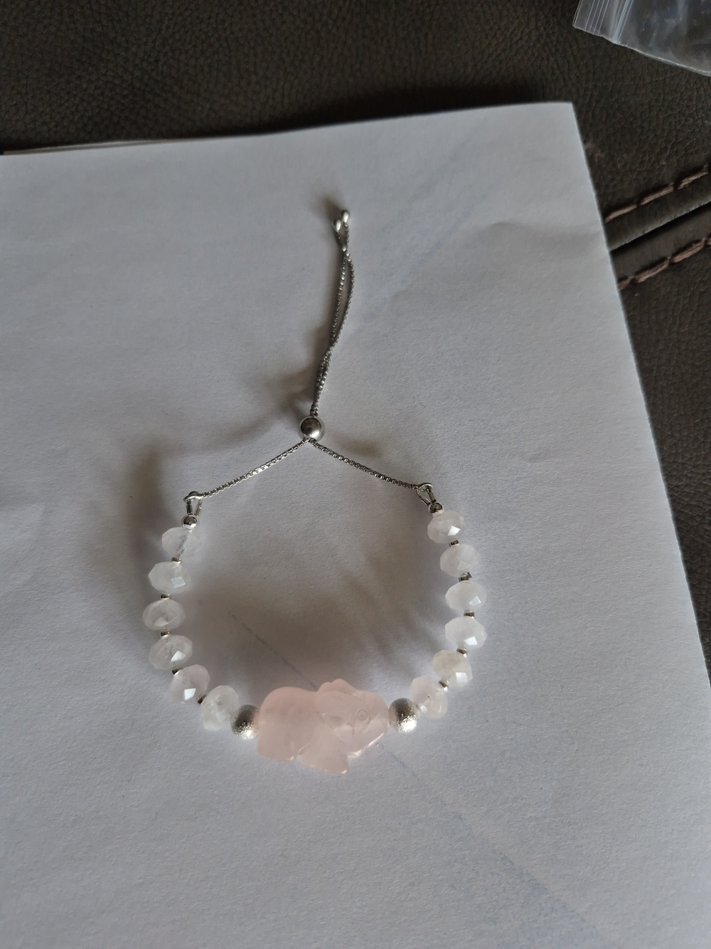 Sterling Silver Rose Quartz & White Bead Adjustable Bracelet